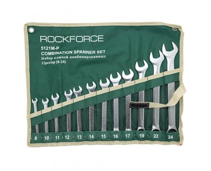 Набор ключей комбинированных 12пр. на полотне (8, 10-17, 19, 22, 24мм) Rock FORCE RF-5121