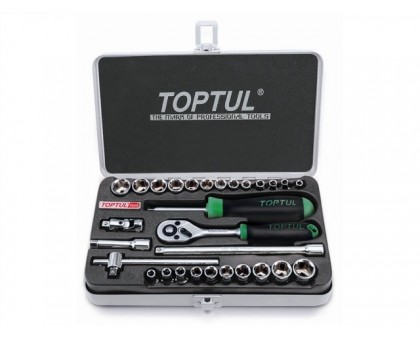 Набор головок 1/4" 4-14мм 3/16"-9/16" 29предм. 6гр. метал.кейс (GCAD2902) (TOPTUL)